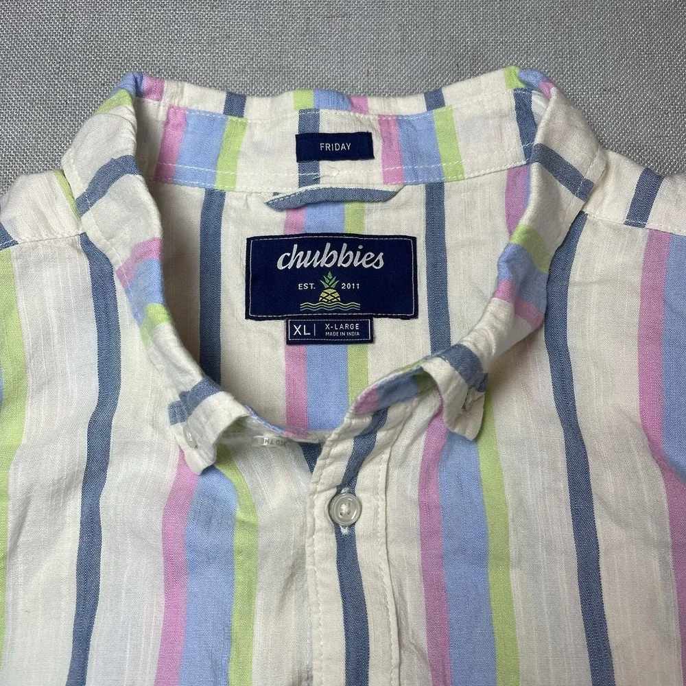 Chubbies‎ The Friday Shirt Short Sleeve Button Down Mens XL Soft Serve Striped